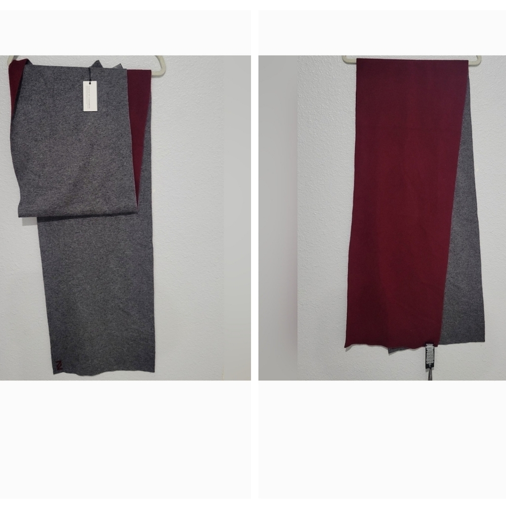 7 for All Mankind Touch of Cashmere Scarf, NWT Reversible Gray/Maroon 15x80